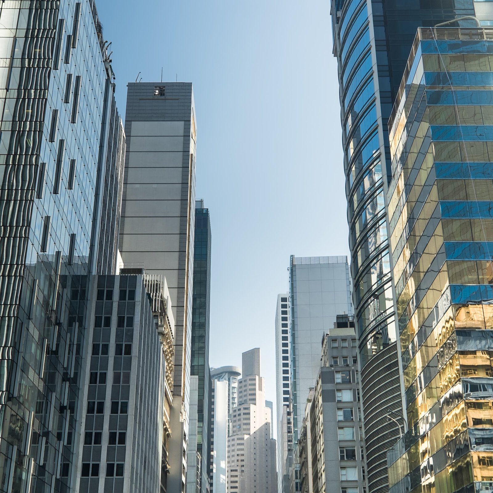 Abstract futuristic cityscape view with modern skyscrapers. Hong Kong